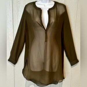 New York & Company Sheer Dark Green Blouse